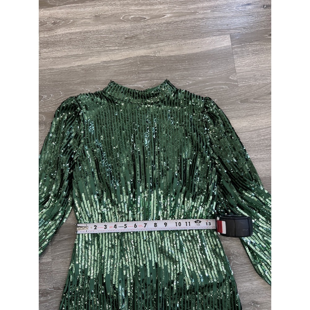 Rixo Green Sequin Long Sleeve Mock Neck Mini Dress XS - Picture 4 of 8